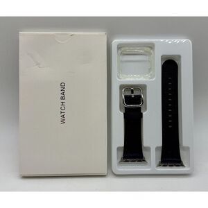 Leather Band‎ For Apple iWatch 38-40mm Series 5/4/3/2/1 Dark Blue & Clear Bezel